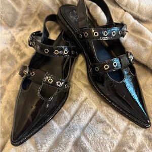 Vince Camuto Black Patent Leather Flats with Silver Accents